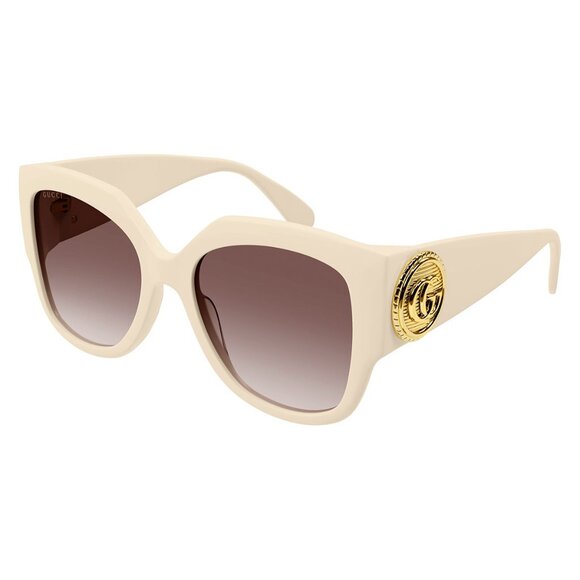 NEW GUCCI SUNGLASSES, AUTHENTIC WOMEN CREAM BROWN OVERSIZED SUNGLASSES - Picture 1 of 3